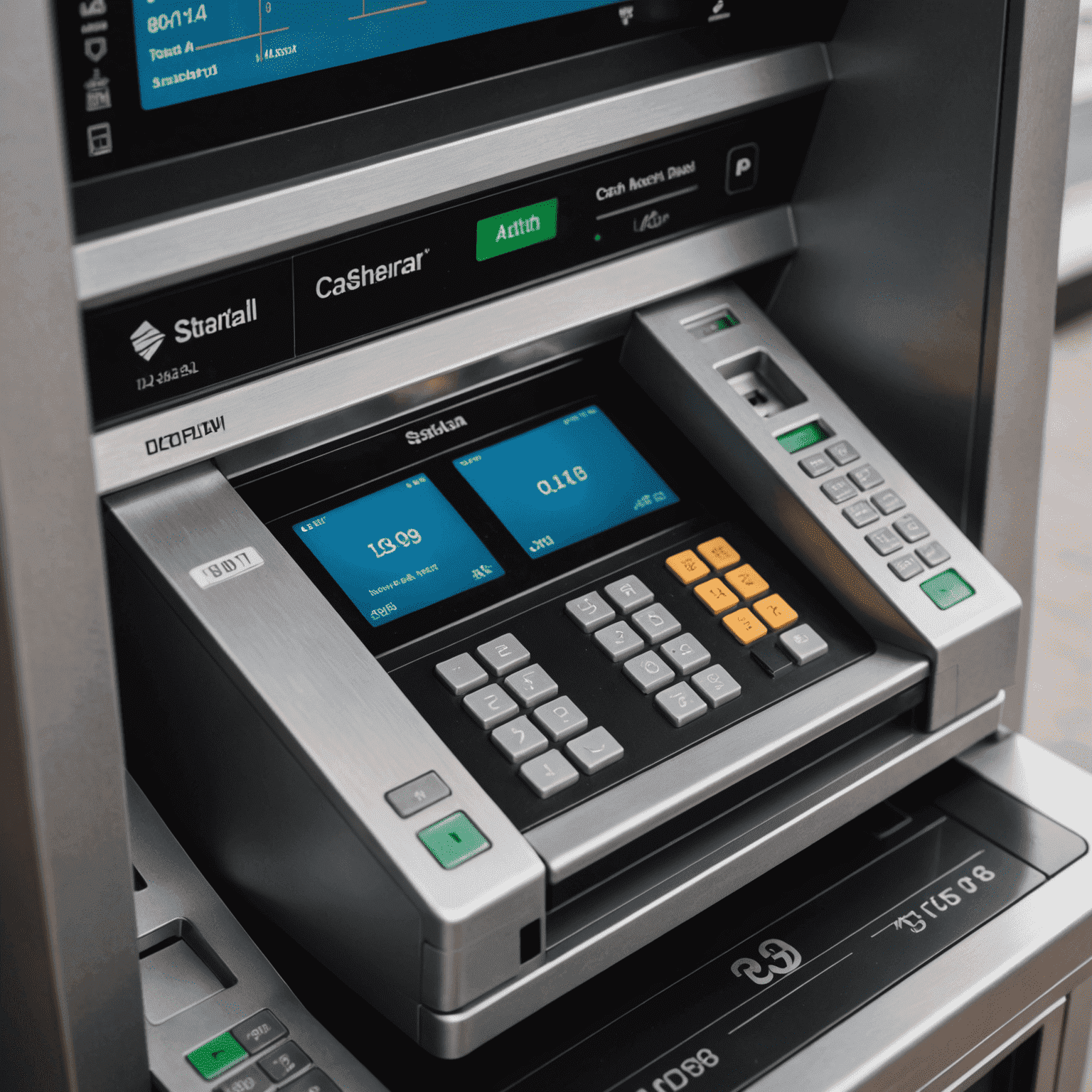 Close-up of an AI-powered cash counting mechanism inside an ATM, showcasing its ability to handle various bill conditions